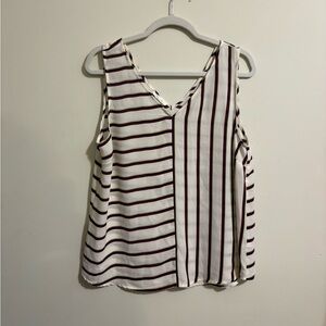 Maurices Striped Sleeveless Top Women’s Large white burgundy V Neck blouse